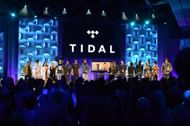 Jay-Z with Nicki Minaj, Usher, Rihana, and other artists for Tidal Launch Event NYC #TIDALforALL (Image via Getty)